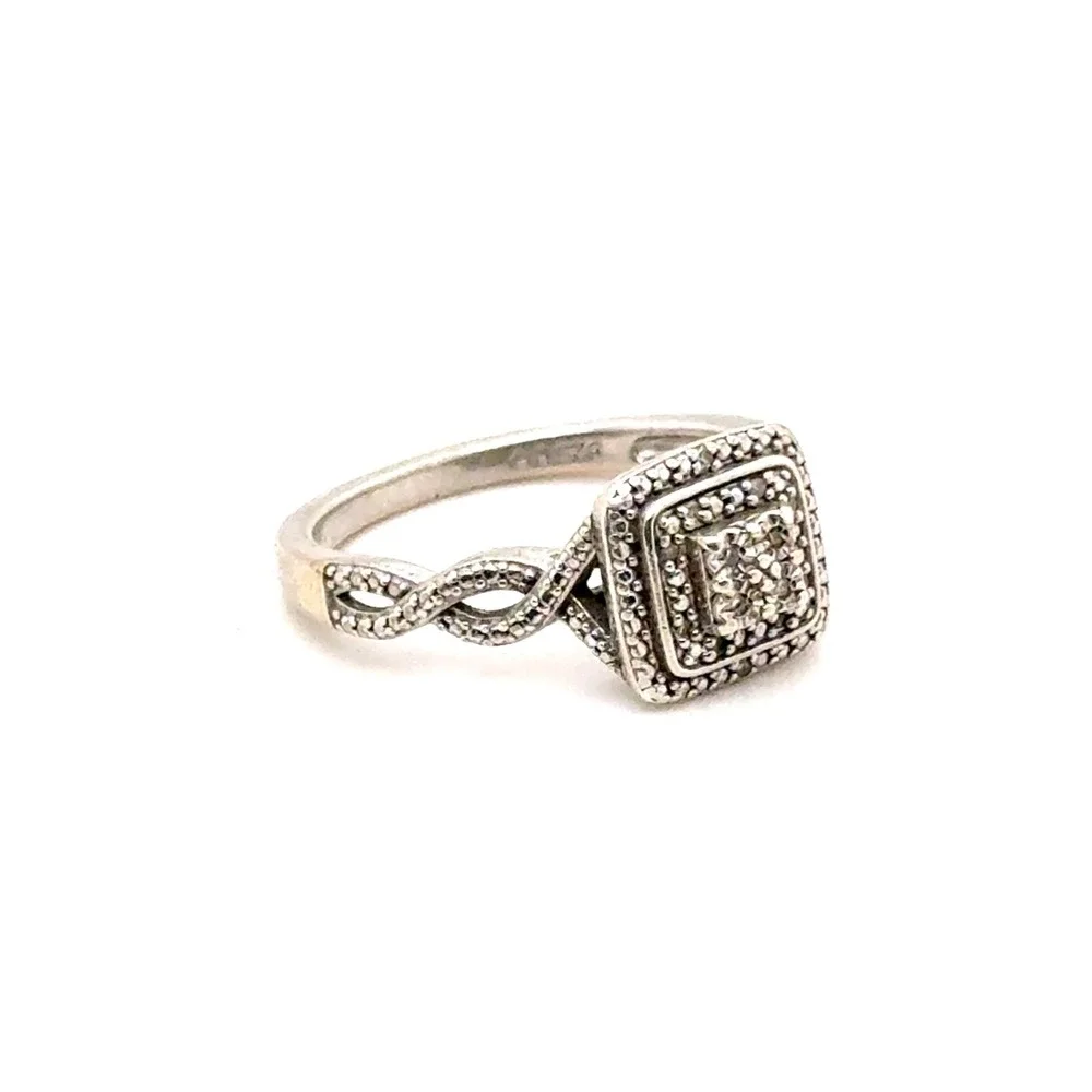 Sterling Silver 925 Diamond Accent Square Halo Infinity Band Ring Size 7